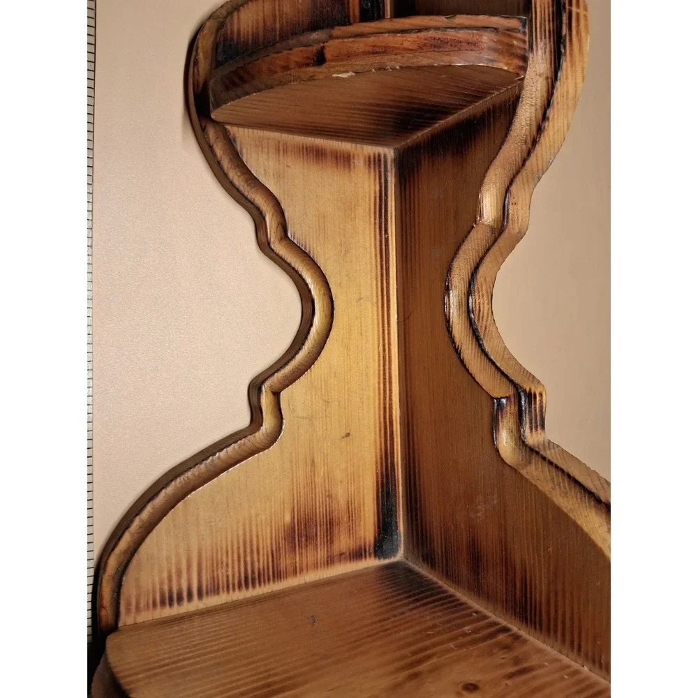 2 Vintage Carved Wood Corner Wall Shelfs W/Two Tiers